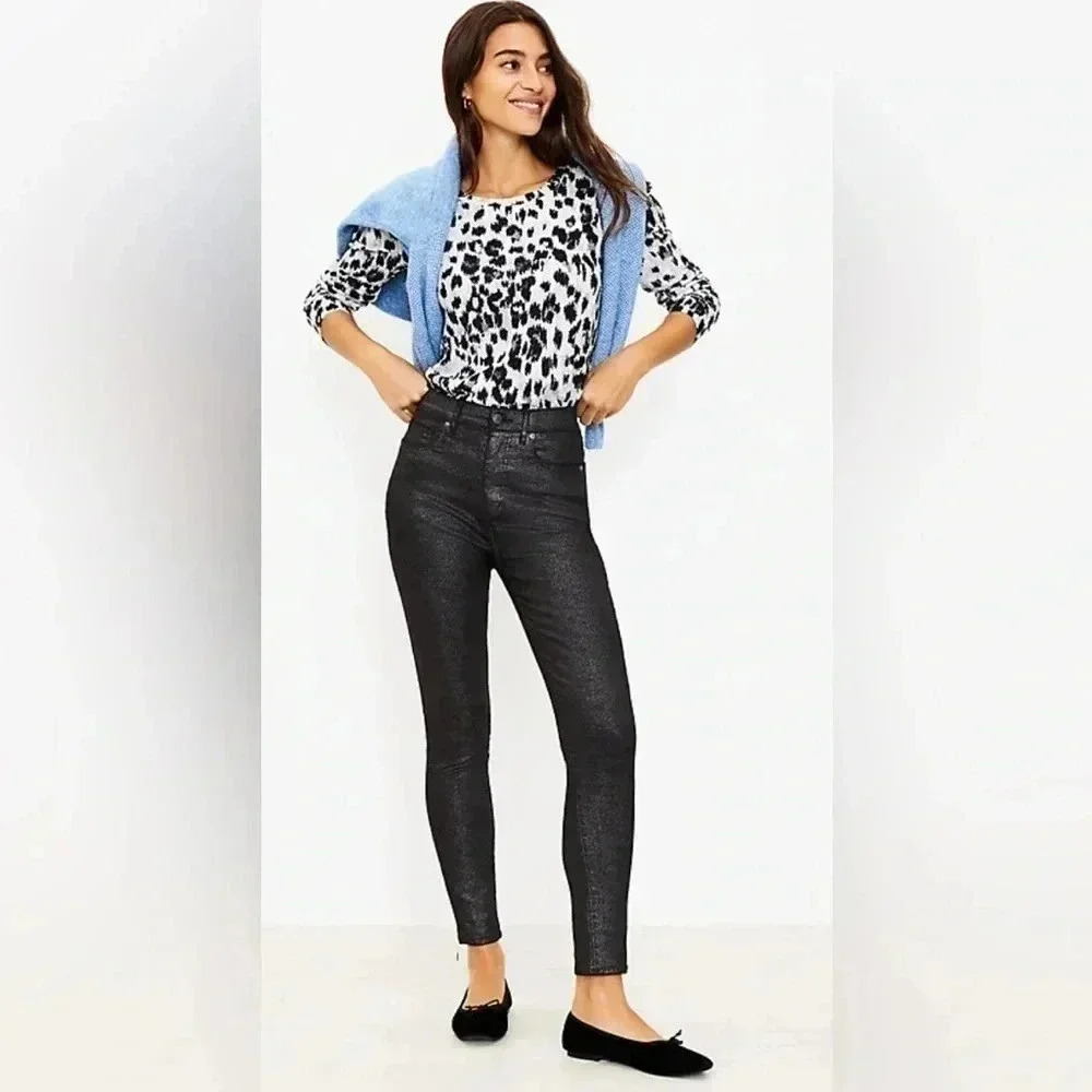 Loft Skinny Black Shimmer Jeans Size  18